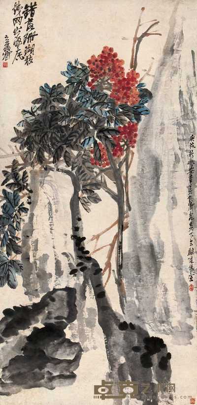 吴昌硕 1910年作 错落珊瑚枝 立轴 140×68cm